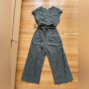 Aritzia Wilfred Brax Linen Wrap Jumpsuit - Khaki Green - Size 6